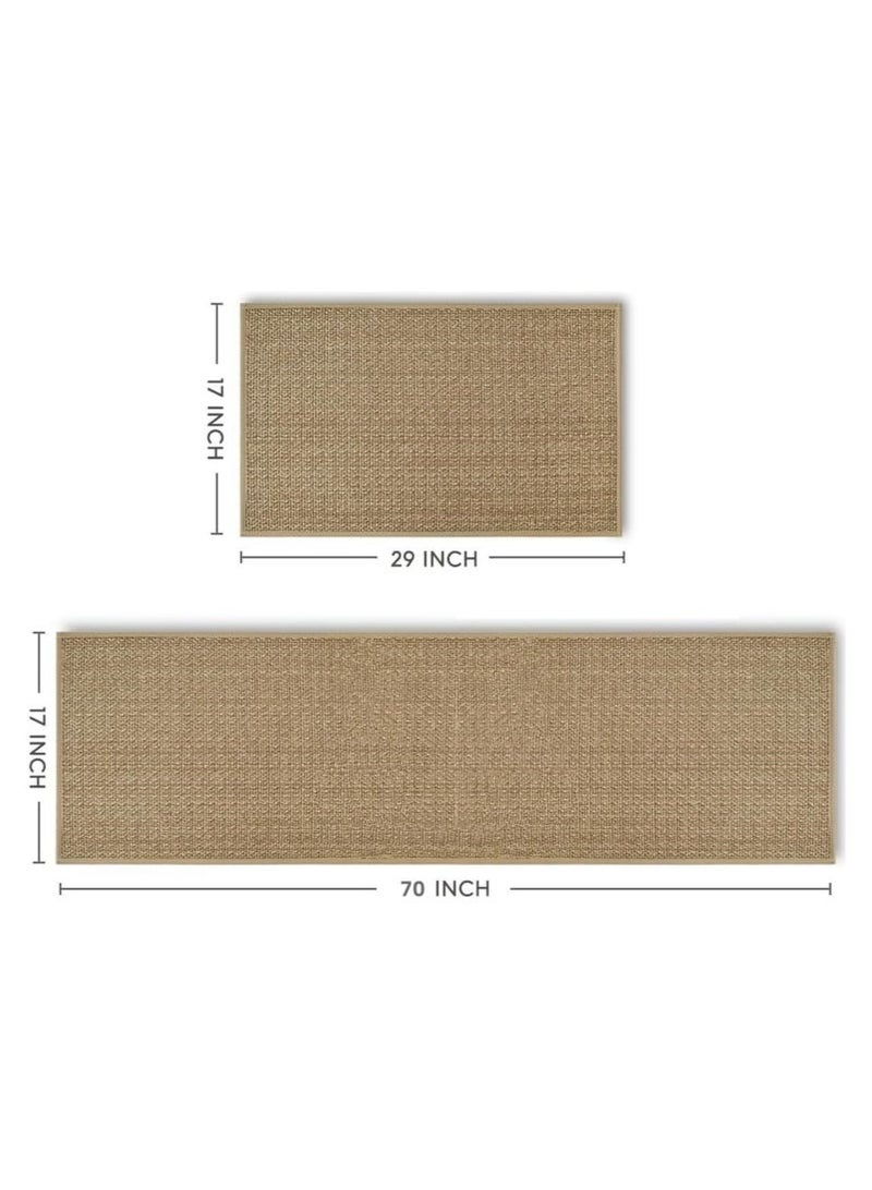 Kitchen Floor Mat 2pcs Set, Non-slip Absorbent Natural Rubber Kitchen Carpet For Kitchen Floor, Sink, Corridor, Living Room Balcony, Beige (45*70cm+45*180cm) - Image 3