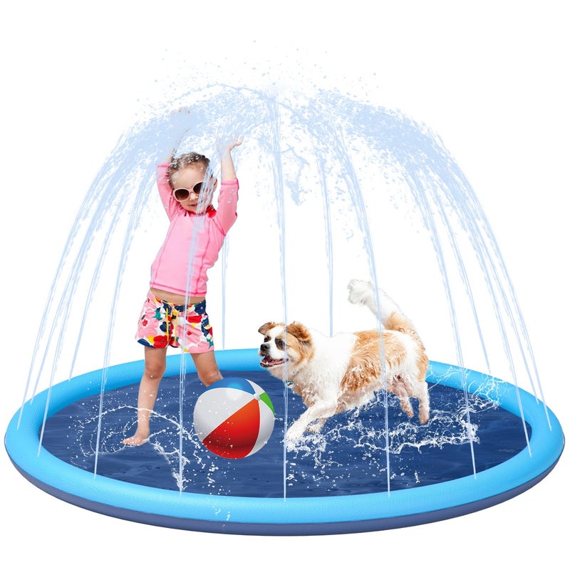 YSJILIDE Splash Pad for Kids and Dog  Non-Slip Large Sprinkler Splash Play Mat  59"" Sprinkler Pool for Outside Backyard Dog Pool - Image 1