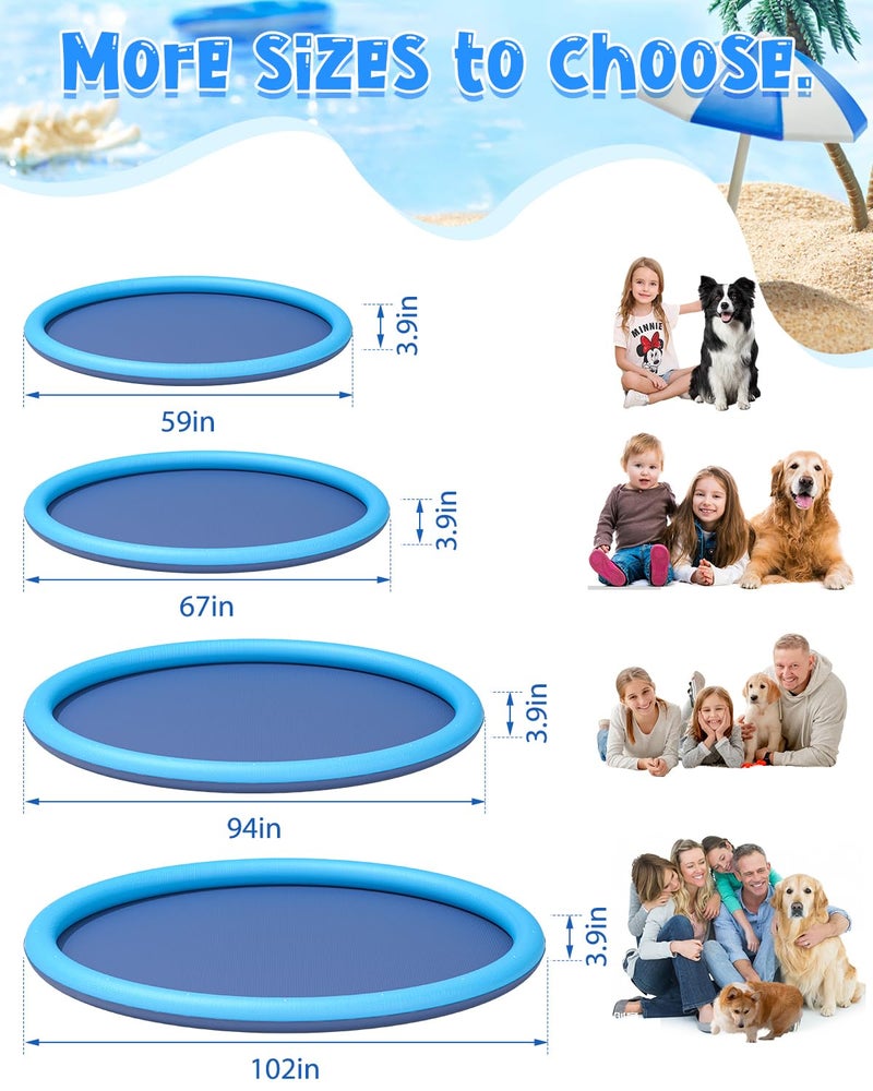 YSJILIDE Splash Pad for Kids and Dog  Non-Slip Large Sprinkler Splash Play Mat  59"" Sprinkler Pool for Outside Backyard Dog Pool - Image 2