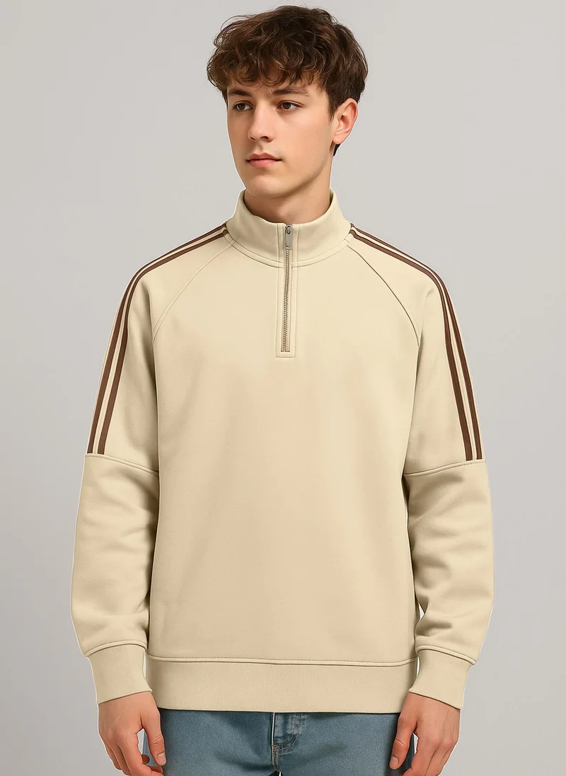 مانياك سترة صوفية رجالية عالية الرقبة بأكمام كاملة بثلاثة ألوان بيسكويت وبني