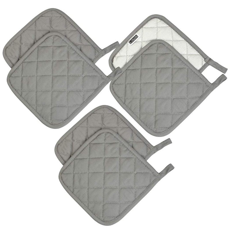 lifaith 100 Cotton Potholders Kitchen Everyday Basic Terry Pot Holder Heat Resistant Large Coaster Hot Pads Kit Trivets Set for Cooking and Baking Set of 6 Dark Grey 