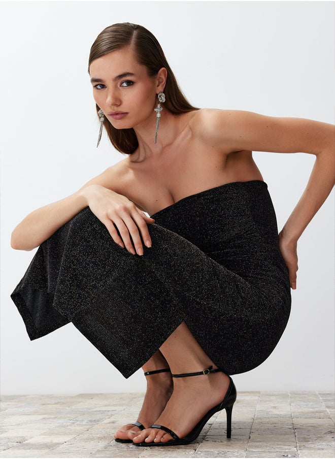 trendyol - Black Body Fitted Lined Glittered Glittered Knitted Elegant Evening Dress TPRSS24EL00111 - Image 1