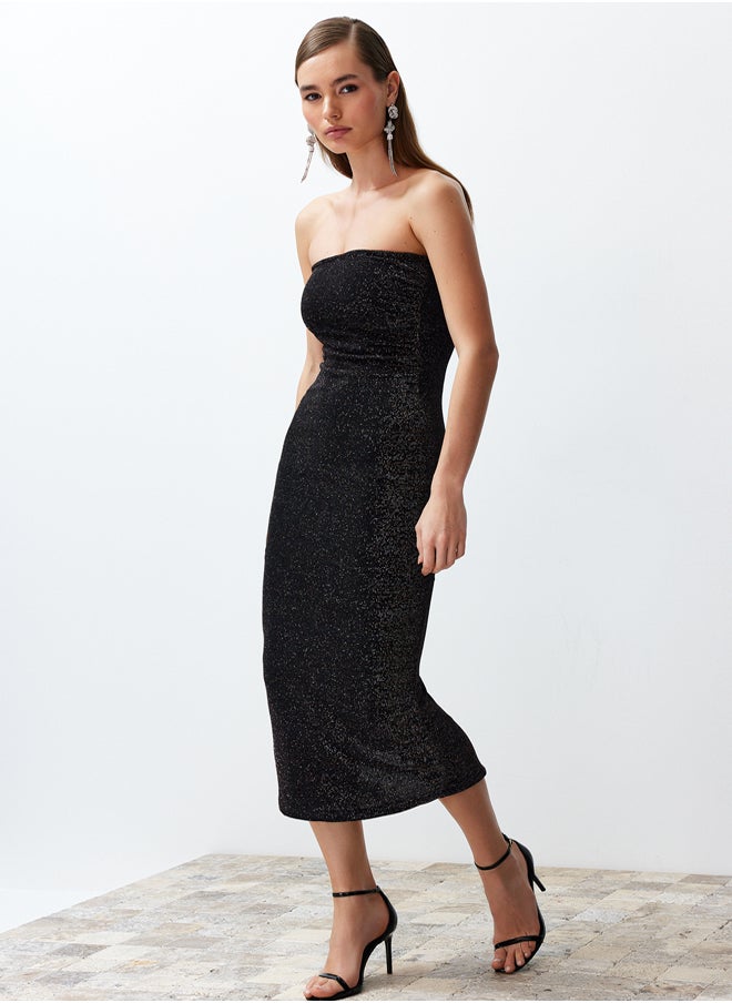 trendyol - Black Body Fitted Lined Glittered Glittered Knitted Elegant Evening Dress TPRSS24EL00111 - Image 1
