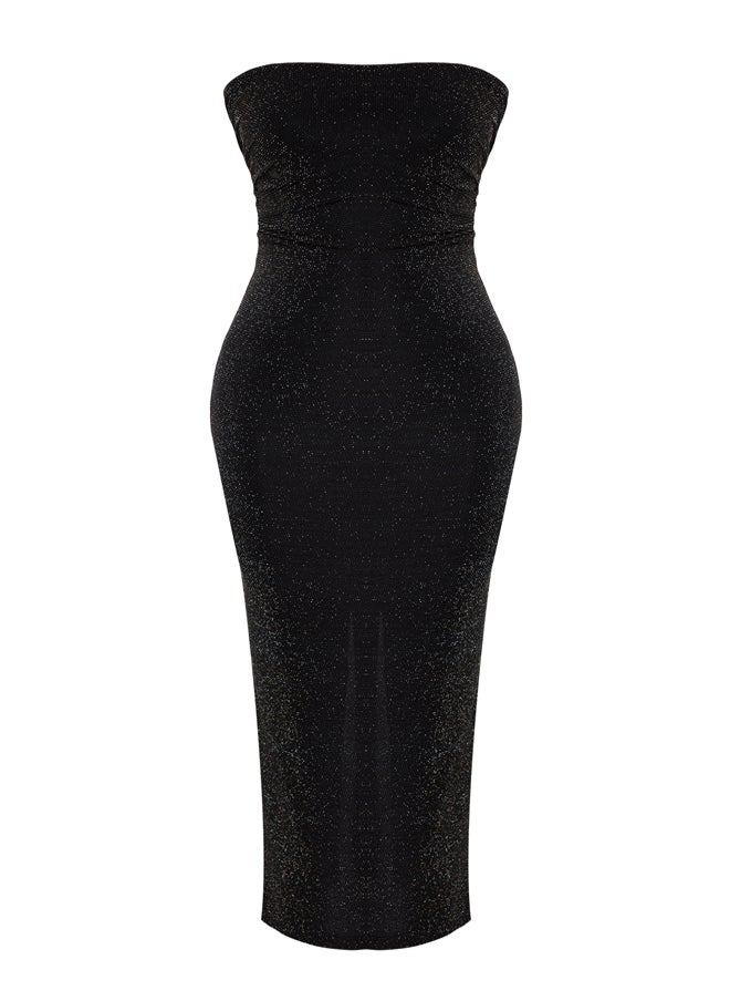trendyol - Black Body Fitted Lined Glittered Glittered Knitted Elegant Evening Dress TPRSS24EL00111 - Image 1