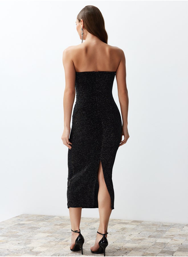 trendyol - Black Body Fitted Lined Glittered Glittered Knitted Elegant Evening Dress TPRSS24EL00111 - Image 1