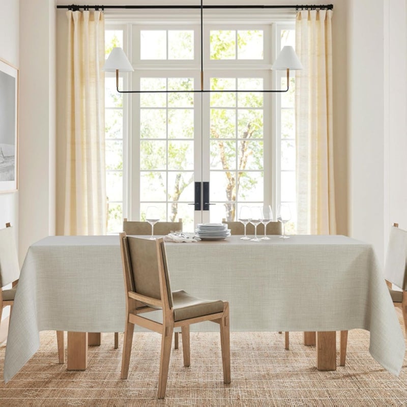 NICETOWN Linen Tablecloth for Rectangle Table Thermal Insulation Protection, Rustic Table Cover 55 x 84 Inch, Linen Outdoor and Indoor Holiday Decorative Cloth, Easy Cleaning for Dining Party, Natural