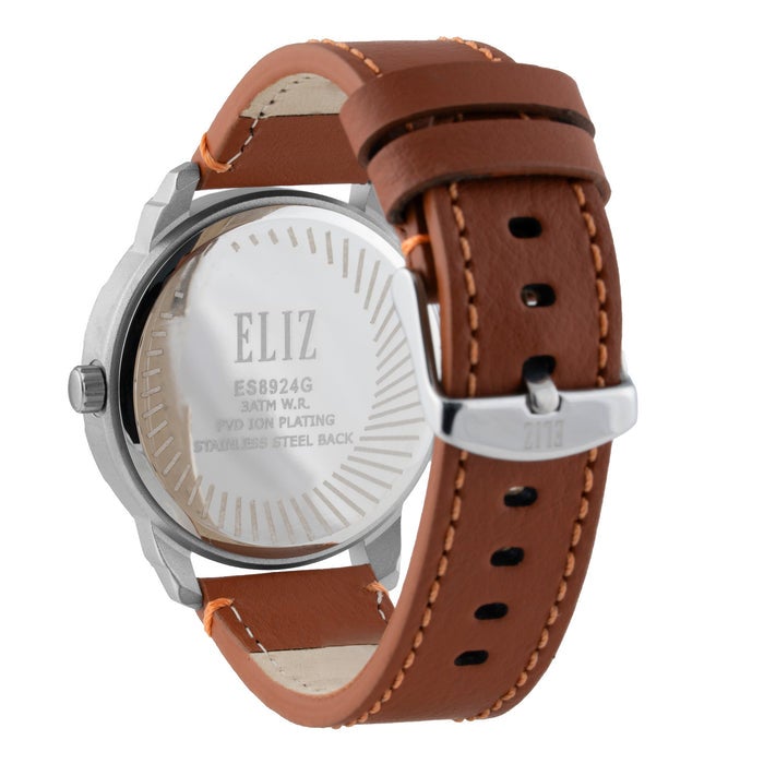ELIZ ES8924G1SND SS Caseback & Leather Strap Day-Date Men's Watch - Image 4