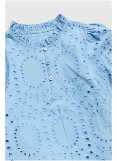 mothercare Blue Broderie Dress  - Image 2