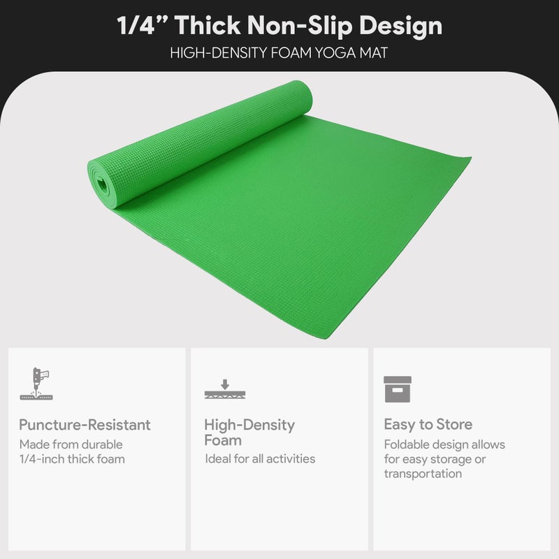 Fitvids 1/4-Inch High Density Thick Non Slip Yoga Mat with Knee Pad and Carrying Strap for Workout, Pilates, Gym Home Exercise, Green - Image 2