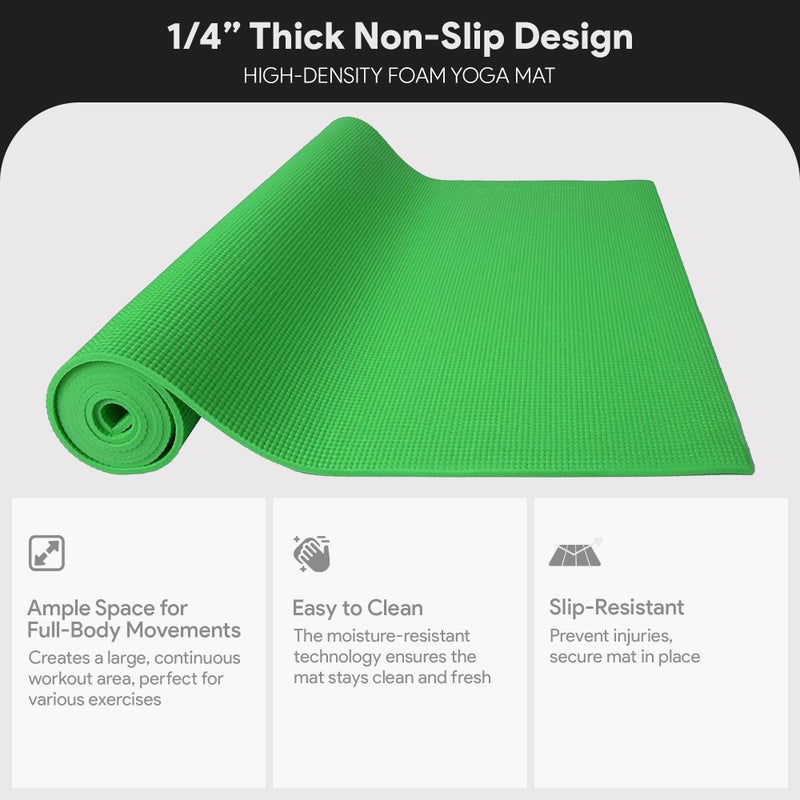 Fitvids 1/4-Inch High Density Thick Non Slip Yoga Mat with Knee Pad and Carrying Strap for Workout, Pilates, Gym Home Exercise, Green - Image 3