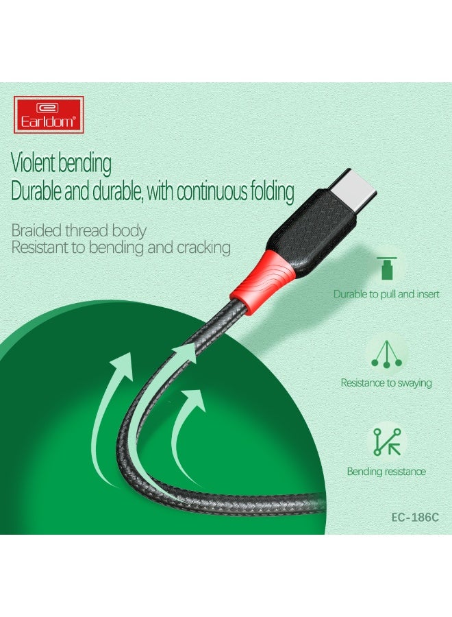 Earldom EC-186C 2.4A Cable Type-C Fast Charging, 1m Length – black - Image 3