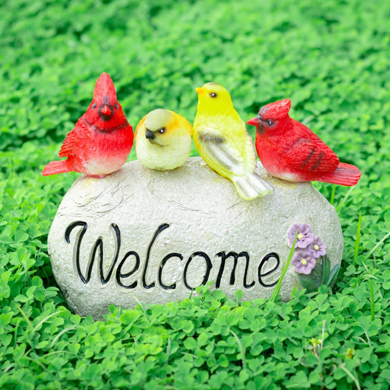 Ovewios Solar Garden Statues Outdoor Decor, Welcome Sign Garden Sculptures Statue Novelty Birds Figurine Decoration for Patio Yard Porch Art Home Decor - Image 2