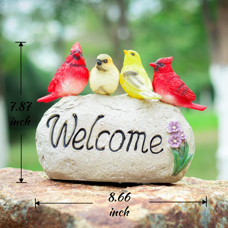 Ovewios Solar Garden Statues Outdoor Decor, Welcome Sign Garden Sculptures Statue Novelty Birds Figurine Decoration for Patio Yard Porch Art Home Decor - Image 4