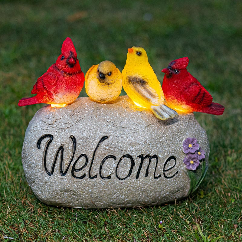 Ovewios Solar Garden Statues Outdoor Decor, Welcome Sign Garden Sculptures Statue Novelty Birds Figurine Decoration for Patio Yard Porch Art Home Decor - Image 1
