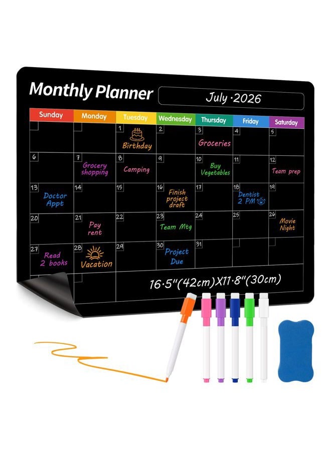 FINDMAG Magnetic Dry Erase Board, Menu Board for Kitchen, Magnetic Calendar for Planner 2025-2026, Monthly Fridge Calendar with 6 Markers & Eraser for Cleaning Schedule and Checklist, 16"×12" - Image 1