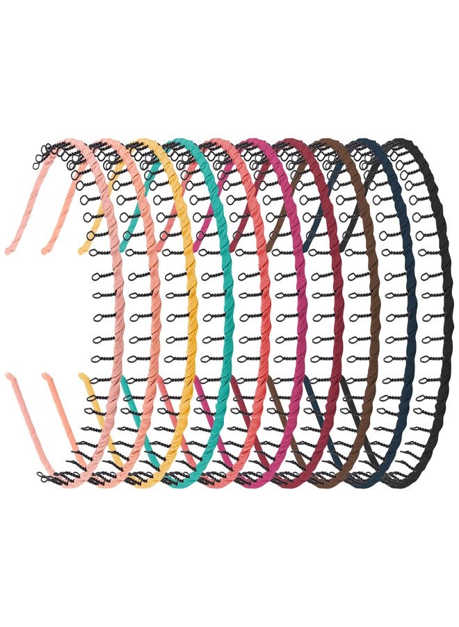 Framendino, 10 Pack Ribbon Wrapped Metal Headbands with Teeth Comb Hair Hoop Hairband for Women Girls - Image 1