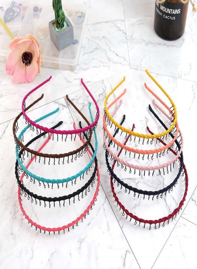 Framendino, 10 Pack Ribbon Wrapped Metal Headbands with Teeth Comb Hair Hoop Hairband for Women Girls - Image 5
