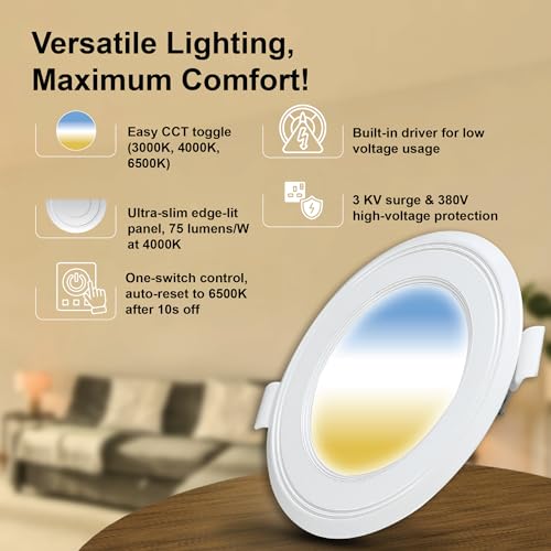 Havells Fazer Neo 3-in-1 10W Round LED Downlight. Flush Mount Ceiling Light with switchable CCT (3000K/4000K/6500K). Long Life, Wide Voltage Support. for Office & Home. (White) - Image 2