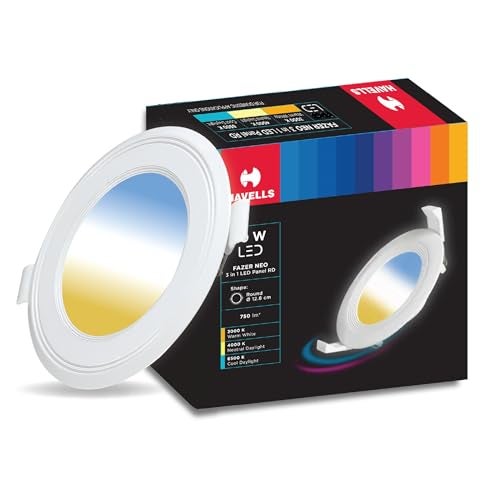 Havells Fazer Neo 3-in-1 10W Round LED Downlight. Flush Mount Ceiling Light with switchable CCT (3000K/4000K/6500K). Long Life, Wide Voltage Support. for Office & Home. (White) - Image 1