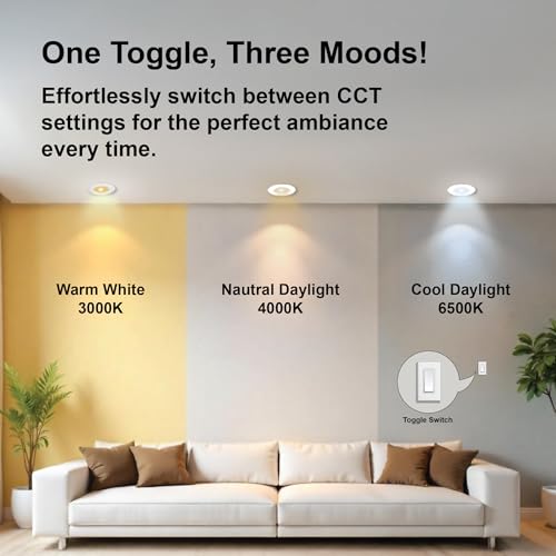 Havells Fazer Neo 3-in-1 10W Round LED Downlight. Flush Mount Ceiling Light with switchable CCT (3000K/4000K/6500K). Long Life, Wide Voltage Support. for Office & Home. (White) - Image 3