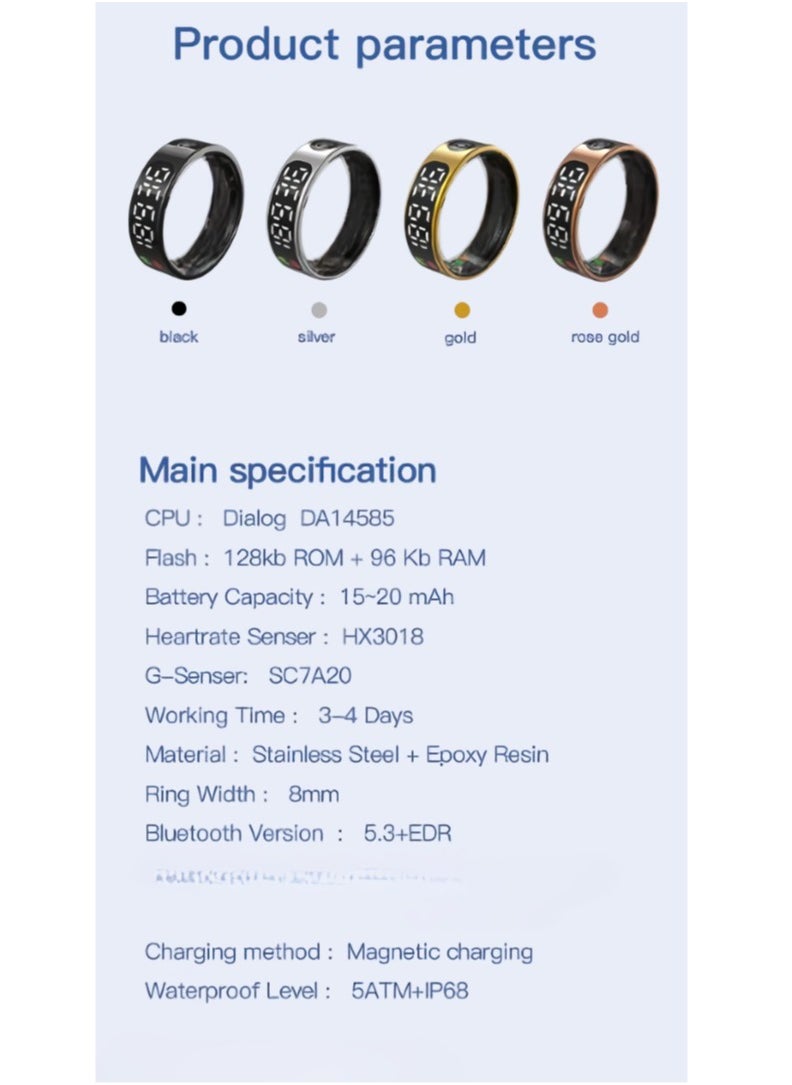 AROAQ - SR09 Fitness Ring, Gesture Control Ultra Thin Smart Ring With Sleep Monitor, IP68 Waterproof Activity Tracker With Digital Display, Smart Health Monitoring Ring For Women And Men, (Rose Gold) - Image 1