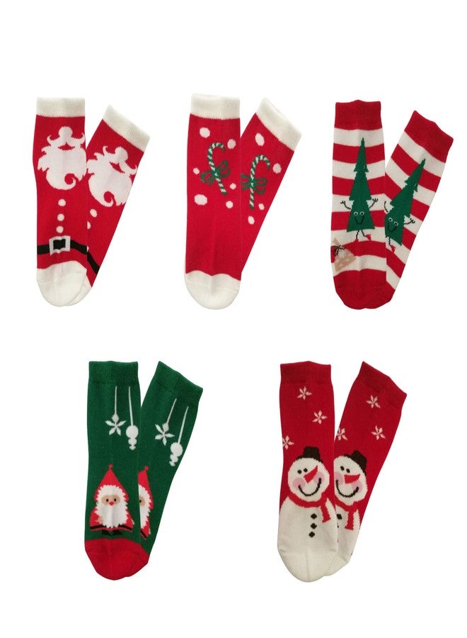 Frillybutts 5 Pack Kids Christmas Socks Boys Girls Toddler Baby Adult Family Cotton Xmas Socks - Image 1