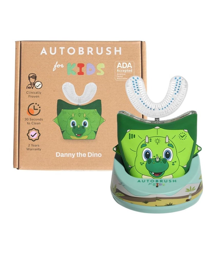AutoBrush autobrush Kids U Shaped Electric Toothbrush, ADA Accepted, Sonic Pro with Unique 360° Nylon Bristles 3 Cleaning Modes,Whitening LED-Lights,Plays Music (Double-Sided),Ages 3-5, Dinosaur - Image 1