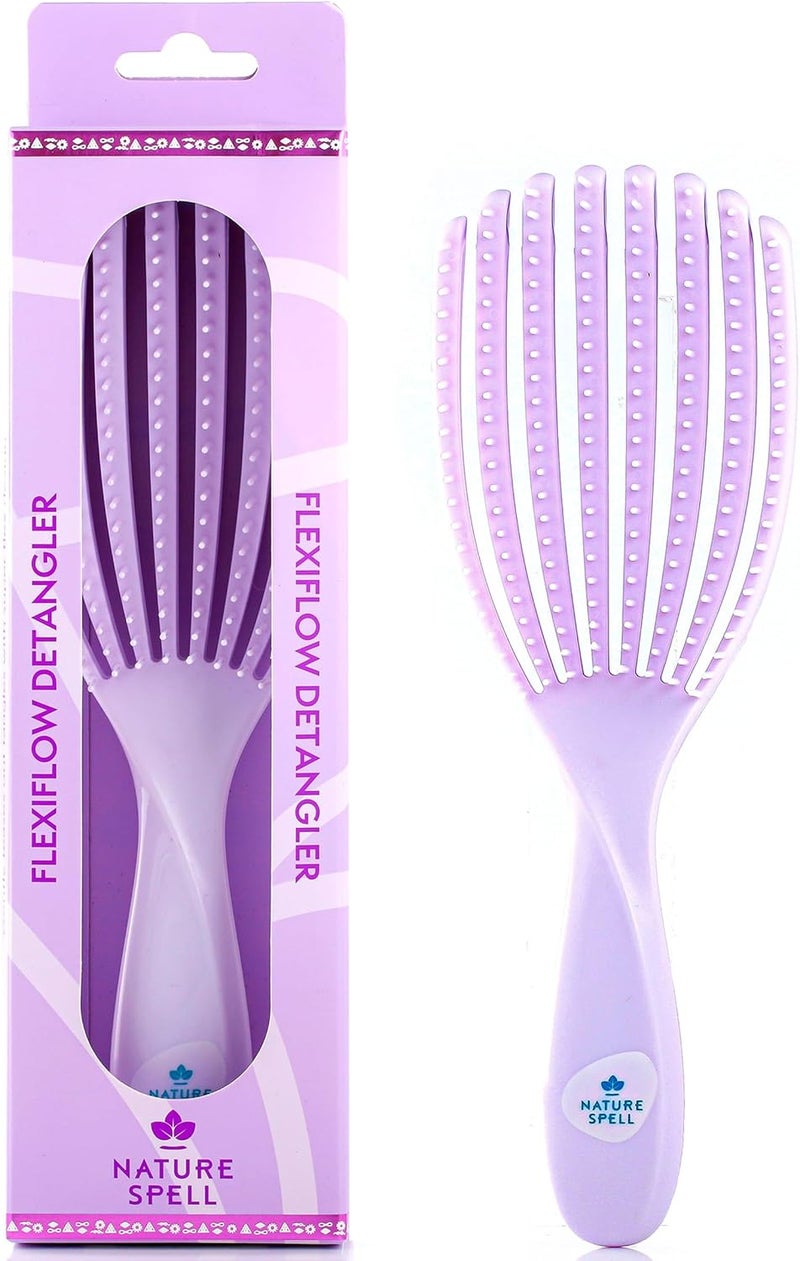 Nature Spell FlexiFlow Detangling Hair Brush Flexible Strands for Gentle Brushing Eliminates Knots Reduces Breakage Suitable for All Hair Types Purple