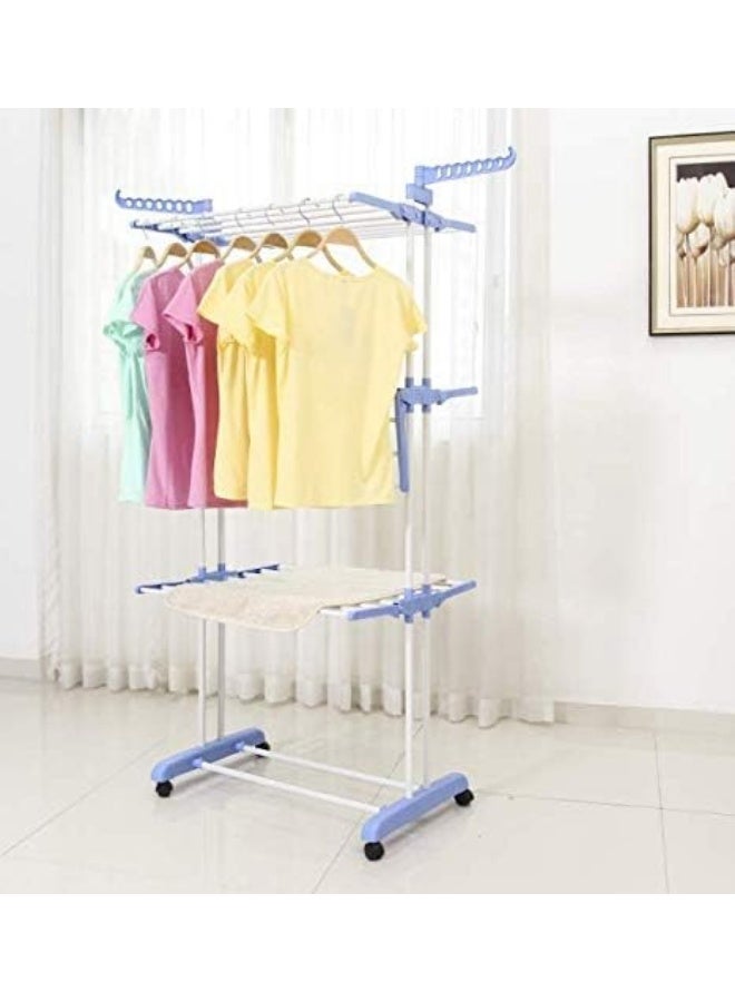 alimforyou 4-Tier Clothes Drying Rack Foldable Stainless Steel Drying Rack Movable Drying Rack with 4 Wheels 170 x 50 x 76cm  - Image 1