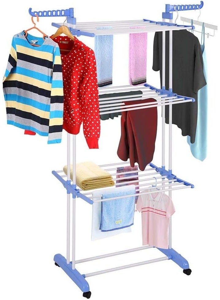 alimforyou 4-Tier Clothes Drying Rack Foldable Stainless Steel Drying Rack Movable Drying Rack with 4 Wheels 170 x 50 x 76cm  - Image 2