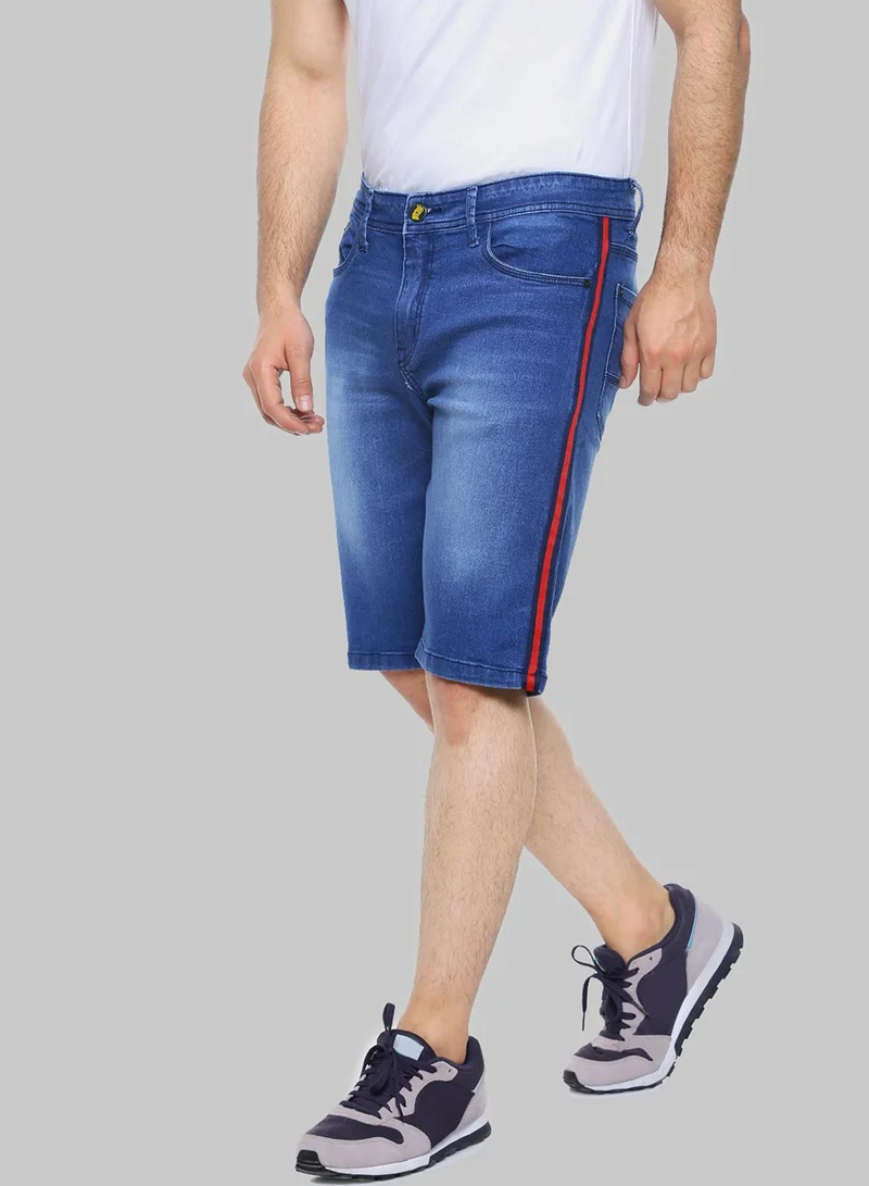 Campus Sutra Men's Side-Striped Medium-Wash Denim Shorts