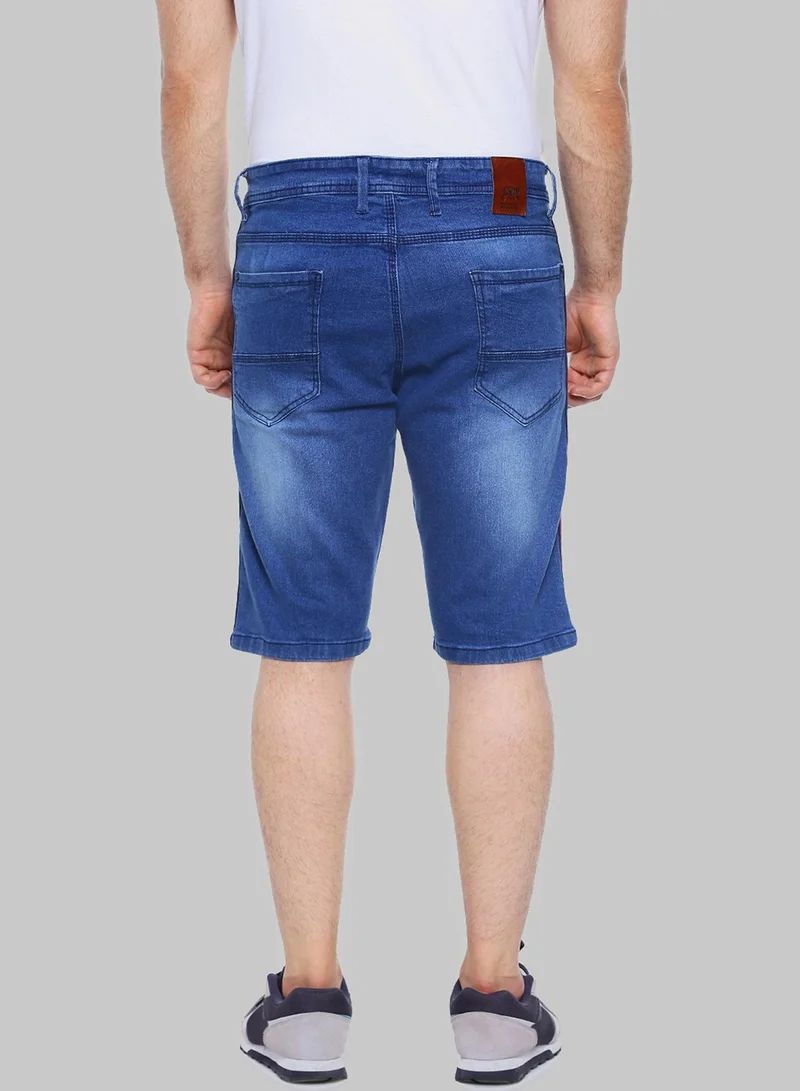 Campus Sutra Men's Side-Striped Medium-Wash Denim Shorts