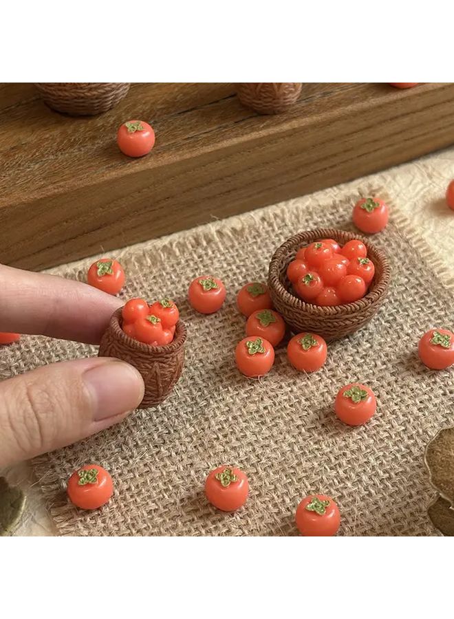 Big Basket With Persimmon Miniature Food Models For Dollhouse Kitchen Decor - Image 4