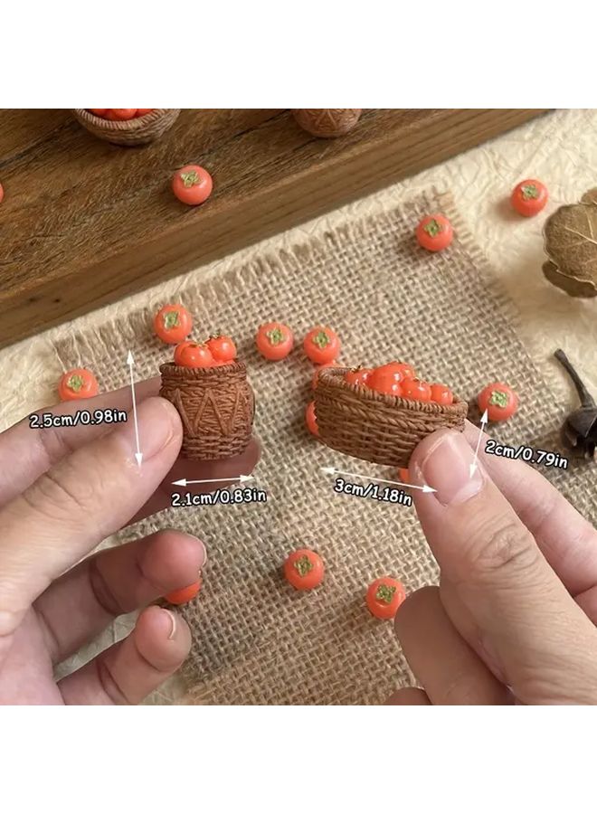 Big Basket With Persimmon Miniature Food Models For Dollhouse Kitchen Decor - Image 3