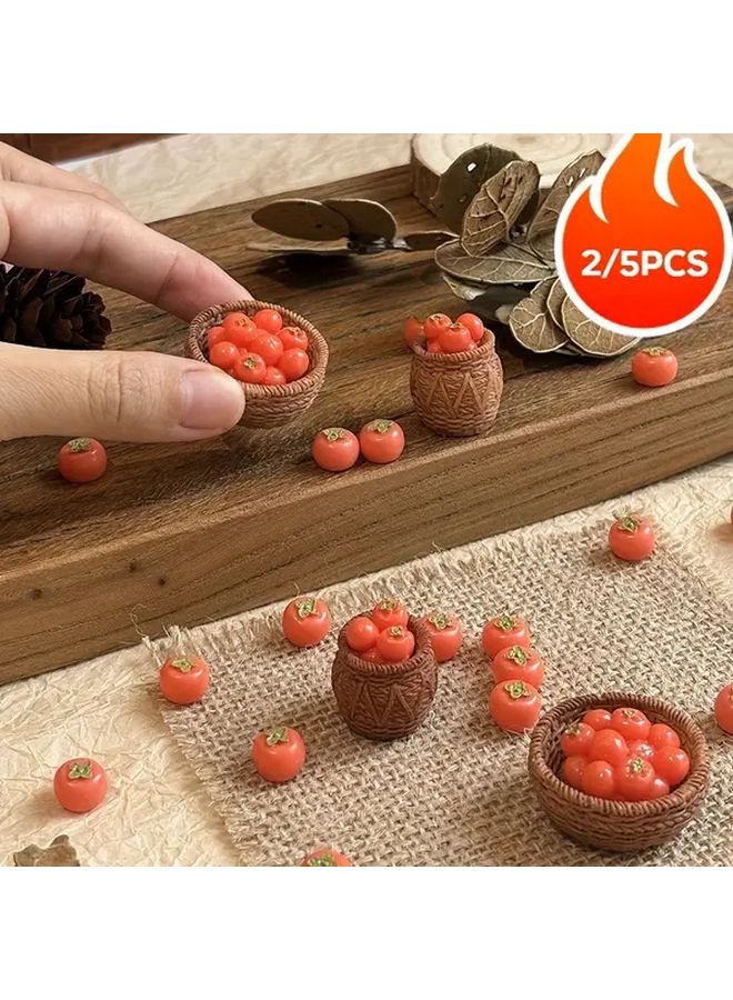 Big Basket With Persimmon Miniature Food Models For Dollhouse Kitchen Decor - Image 2