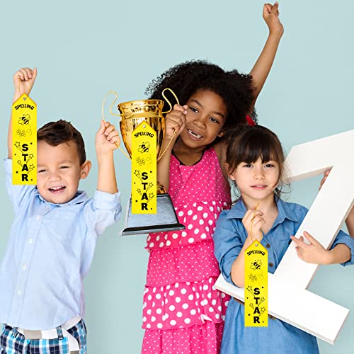 Thenshop 50 Pcs Spelling Star Award Ribbon with Event Card and String Yellow Bee Flat Carded Competition Ribbons for Kids Students Competition Contests Reward School Classroom Supplies - Image 5