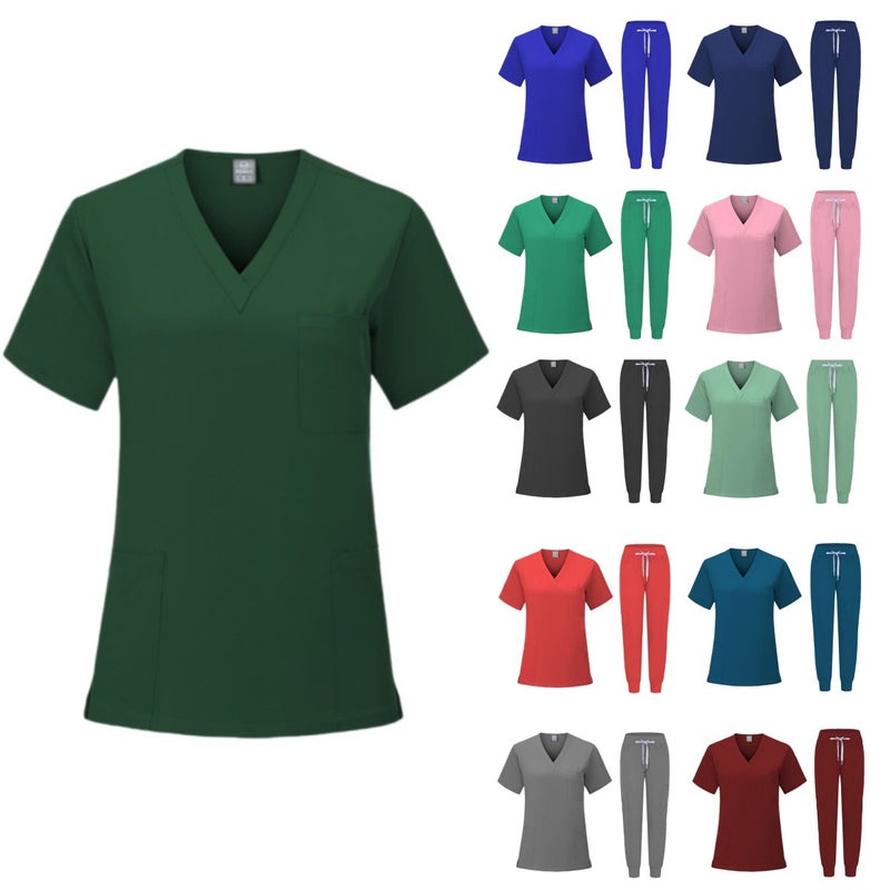 Quick-Dry Stretch Scrub Set Womens Short Sleeve Workwear 82005 green  - Image 3