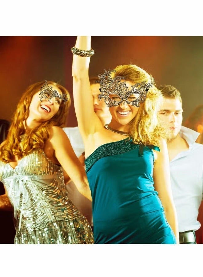 قناع تنكر للأزواج، قناع زهرة البندقية الجانبية لماردي جراس، أقنعة حفلات، حفلة موسيقية معدنية للنساء والرجال (قطعتان) - Image 5
