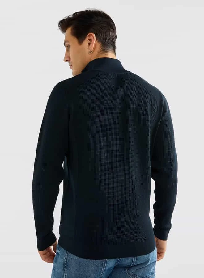 Splash FAV Textured Sweatshirt with High Neck and Long Sleeves