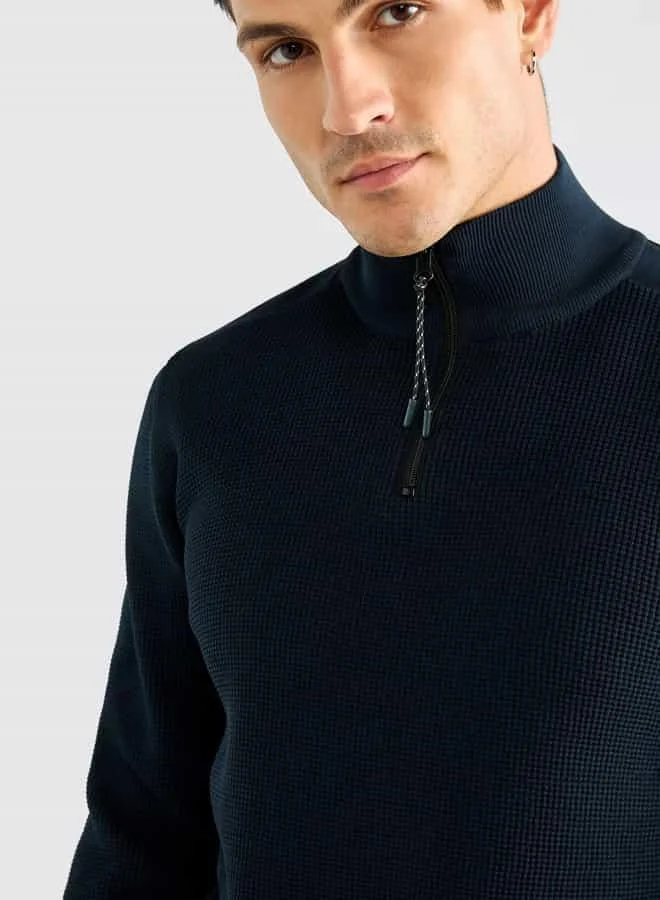 Splash FAV Textured Sweatshirt with High Neck and Long Sleeves