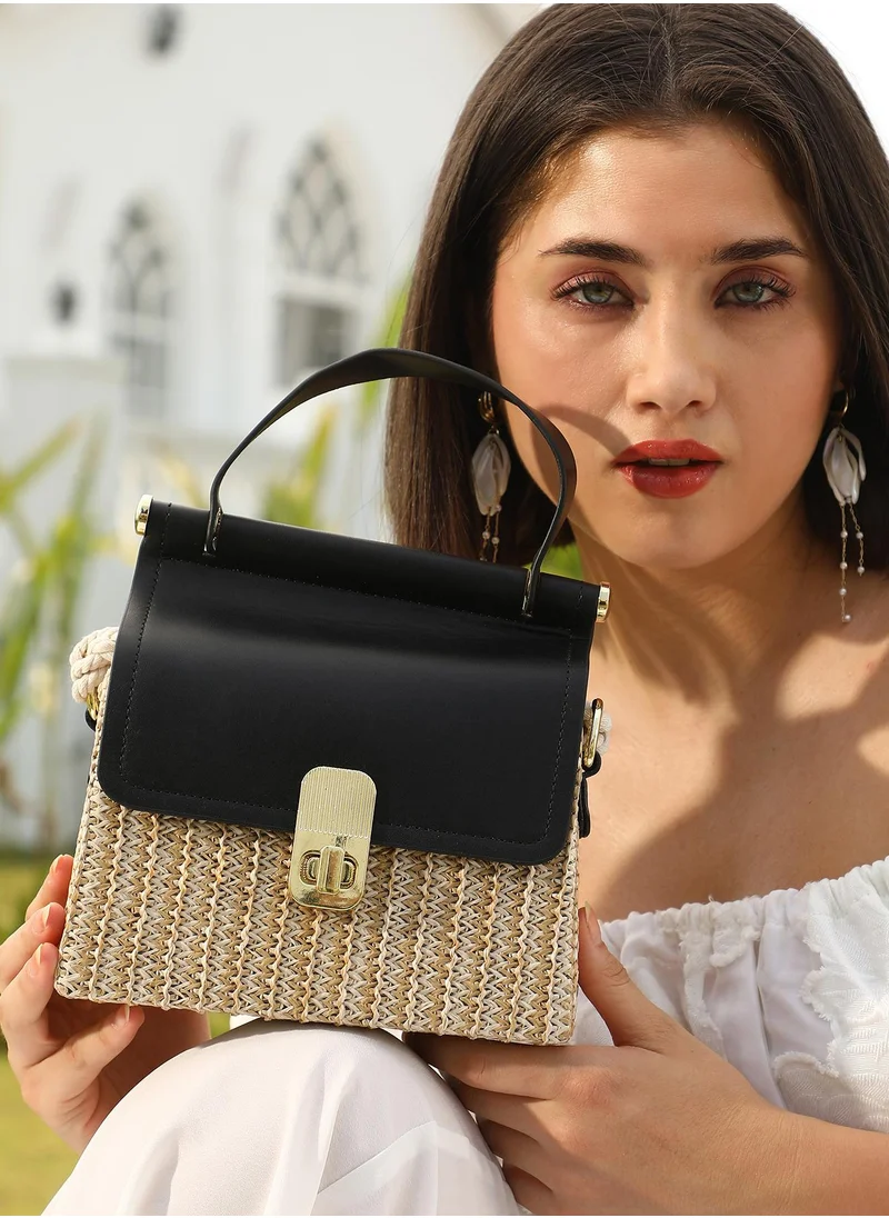 صوص هاوت Women's The Small Straw-Médecin Hand Bag - Onyx Black