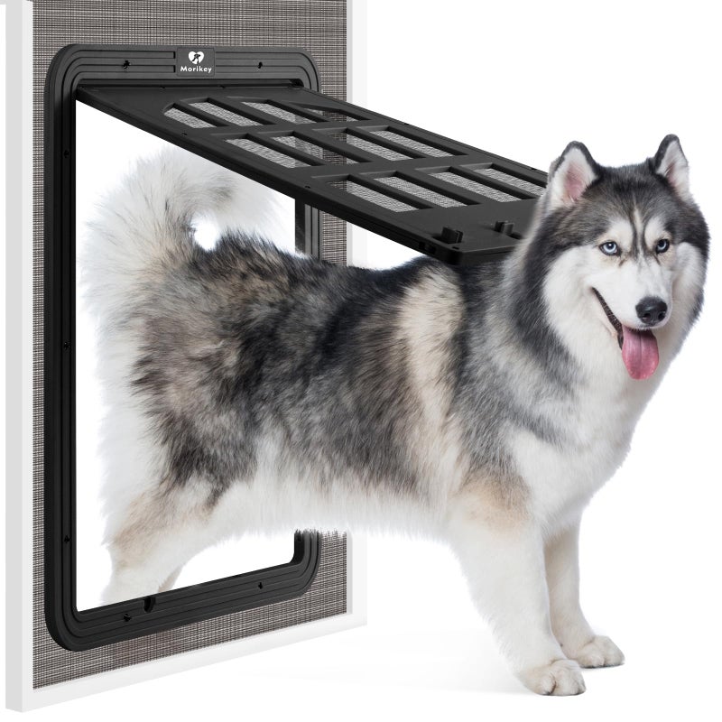 Morikey Large Dog Screen Door, 13 x 17 inches Flap Opening Dog Door for Screen Door with 4 Entry Ways, Magnetic Self-Closing Pet Screen Door for Dogs Cats, Black - Image 1