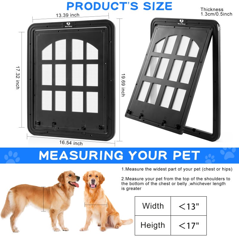 Morikey Large Dog Screen Door, 13 x 17 inches Flap Opening Dog Door for Screen Door with 4 Entry Ways, Magnetic Self-Closing Pet Screen Door for Dogs Cats, Black - Image 2