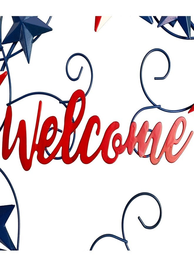 GAPLUM Metal Wall Hanging Wreath with Stars and Stripes, 4th of July Outdoor Rustic Americana Front Door Wreath 4th of July Outdoor Hanging Ornament Wall Decor Patriotic Welcome Sign, - Image 3