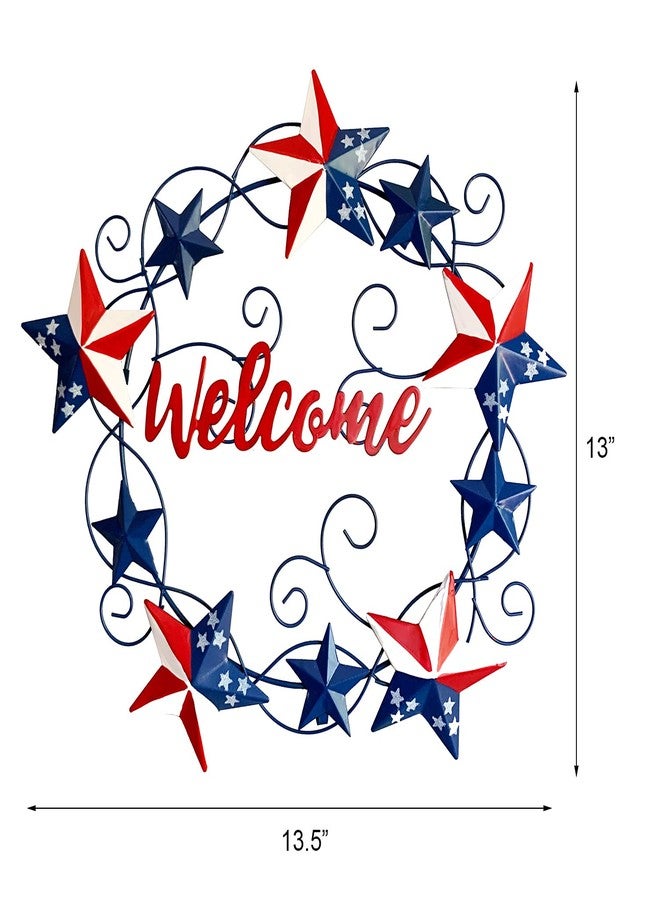 GAPLUM Metal Wall Hanging Wreath with Stars and Stripes, 4th of July Outdoor Rustic Americana Front Door Wreath 4th of July Outdoor Hanging Ornament Wall Decor Patriotic Welcome Sign, - Image 2
