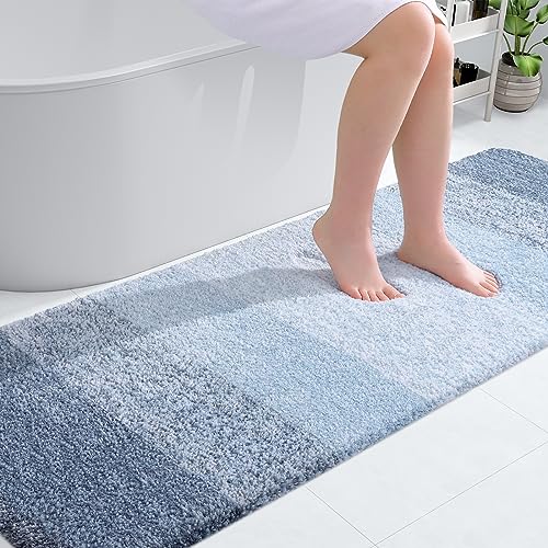 OLANLY Bathroom Runner Rugs 70x24 Extra Soft Absorbent Microfiber Bath Rugs Rubber Backing Quick Dry Machine Washable Bath Mats for Bathroom Floor Tub and Shower Home Decor Accessories Blue
