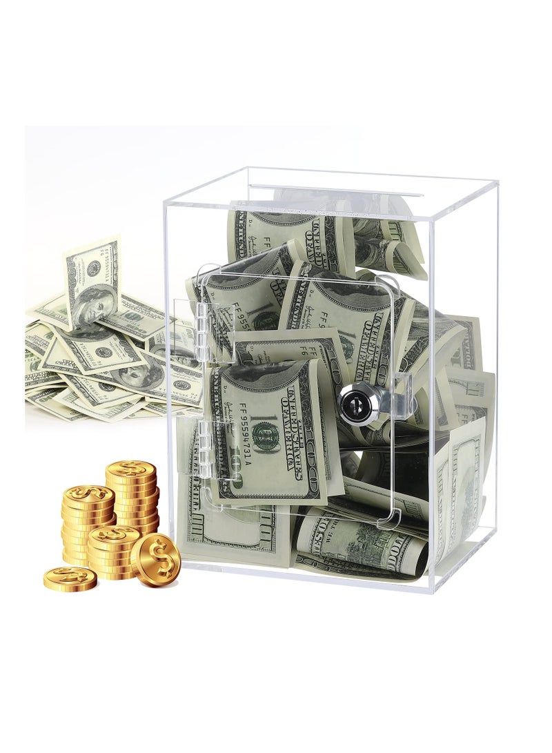 KASTWAVE Clear Acrylic Money Bank with Lock and Keys, Bank Box for Storing Coins and Bills suitable for Kids Boys Girls Adults, 1 Pcs - Image 1