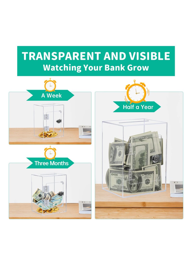 KASTWAVE Clear Acrylic Money Bank with Lock and Keys, Bank Box for Storing Coins and Bills suitable for Kids Boys Girls Adults, 1 Pcs - Image 3