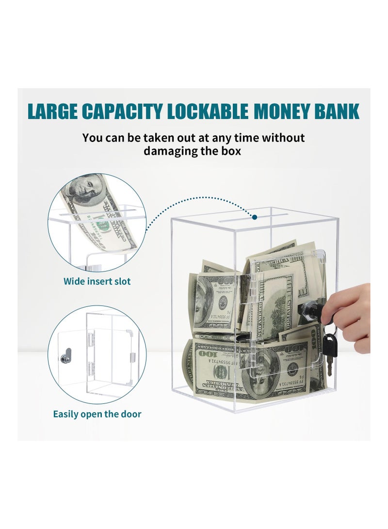 KASTWAVE Clear Acrylic Money Bank with Lock and Keys, Bank Box for Storing Coins and Bills suitable for Kids Boys Girls Adults, 1 Pcs - Image 2