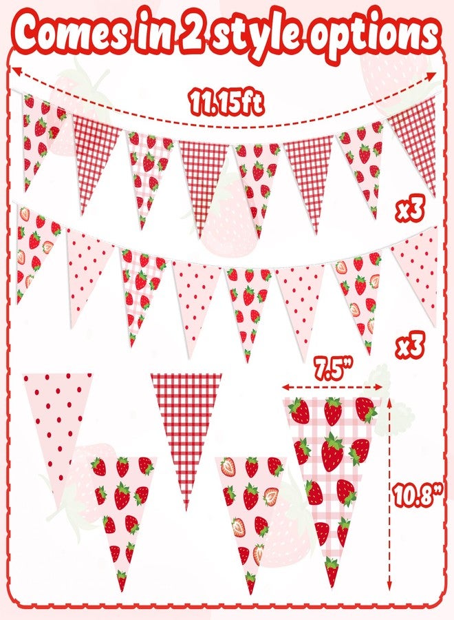 Renbuzhu 6PCS Strawberry Decor Pennant Banners Red Pink Triangle Flags Garland Berry First Birthday Baby Shower Party Decorations - Image 3